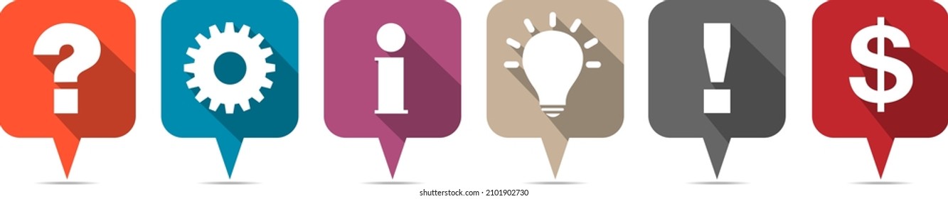 Question mark, settings, idea, money, bulb flat icon set. Vector Icons for app development