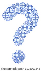Question mark shape created with globe pictograms. Vector globe icons are formed into problem mosaic.