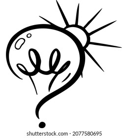 A question mark in the shape of a light bulb with a sun sketch vector illustration hand draw