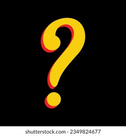 Question mark sign. 3D Extruded Yellow Icon with Red Sides a Black background. Illustration.