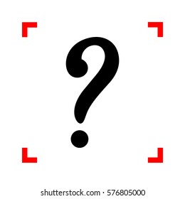 Question mark sign. Black icon in focus corners on white background. Isolated.