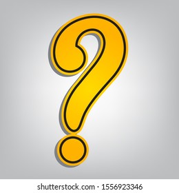 Question mark sign. Flat orange icon with overlapping linear black icon with gray shadow at whitish background. Illustration.
