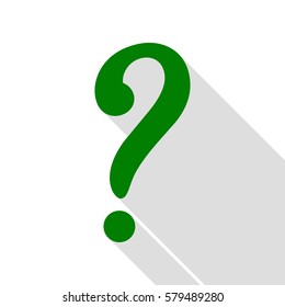 Question mark sign. Green icon with flat style shadow path.