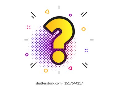 Icono de signo de signo de interrogación. Patrón de puntos de semitono. Símbolo de ayuda. Signo de FAQ. Icono de pregunta plana clásica. Vector