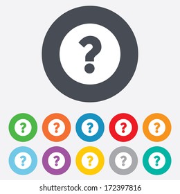 Question mark sign icon. Help symbol. FAQ sign. Round colourful 11 buttons. Vector