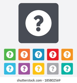 Question mark sign icon. Help symbol. FAQ sign. Rounded squares 11 buttons. Vector