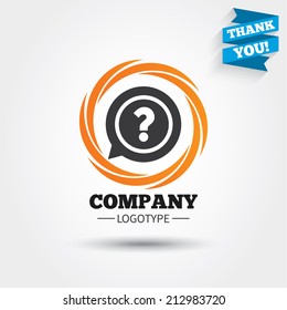 Question mark sign icon. Help speech bubble symbol. FAQ sign. Business abstract circle logo. Logotype with Thank you ribbon. Vector