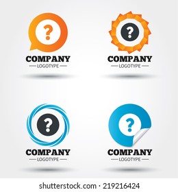 Question mark sign icon. Help symbol. FAQ sign. Business abstract circle logos. Icon in speech bubble, wreath. Vector