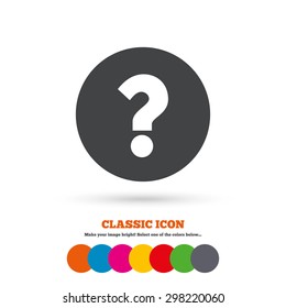 Question mark sign icon. Help symbol. FAQ sign. Classic flat icon. Colored circles. Vector
