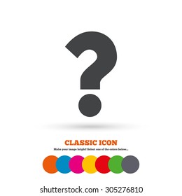 Question mark sign icon. Help symbol. FAQ sign. Classic flat icon. Colored circles. Vector