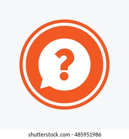 Question mark sign icon. Help speech bubble symbol. FAQ sign. Graphic design element. Flat question mark symbol on the round button. Vector