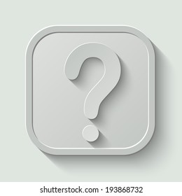 Question mark sign icon - paper button with shadow on light background