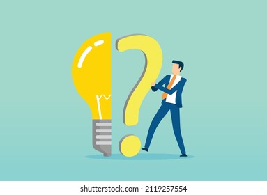 Question Mark Sign And Lightbulb Lamp, Bright Solution, Decision Making And Innovation, Business Problem, Vector Illustration Design Concept In Flat Style