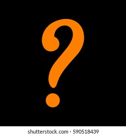 Question mark sign. Orange icon on black background.