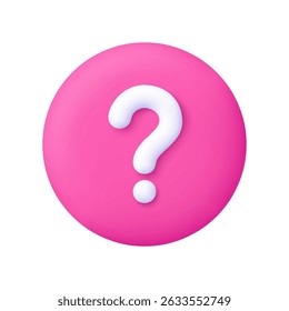 Question mark sign in pink circle button. FAQ, support, help concept. 3d vector icon. Cartoon minimal style.