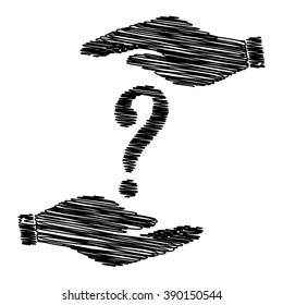 Question mark sign. Save or protect symbol by hands with scribble effect.