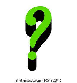 Question mark sign. Vector. Green 3d icon with black side on white background. Isolated.