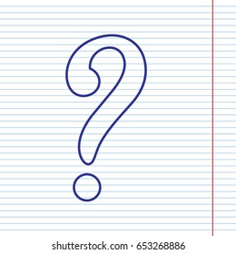 Question mark sign. Vector. Navy line icon on notebook paper as background with red line for field.