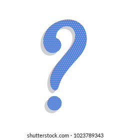 Question mark sign. Vector. Neon blue icon with cyclamen polka dots pattern with light gray shadow on white background. Isolated.