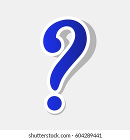 Question mark sign. Vector. New year bluish icon with outside stroke and gray shadow on light gray background.