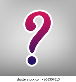 Question mark sign. Vector. Purple gradient icon on white paper at gray background.