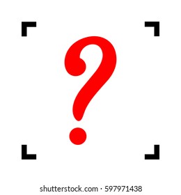 Question mark sign. Vector. Red icon inside black focus corners on white background. Isolated.