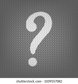Question mark sign. Vector. White knitted icon on gray knitted background. Isolated.