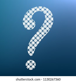 Question mark sign. Vector. White textured icon at lapis lazuli gradient background.