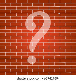 Question mark sign. Vector. Whitish icon on brick wall as background.