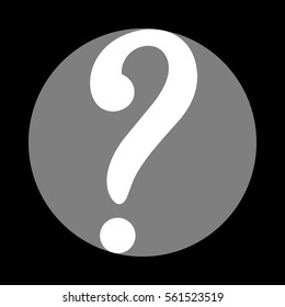 Question mark sign. White icon in gray circle at black background. Circumscribed circle. Circumcircle.