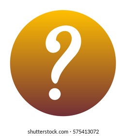 Question mark sign. White icon in circle with golden gradient as background. Isolated.