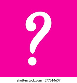 Question mark sign. White icon at magenta background.