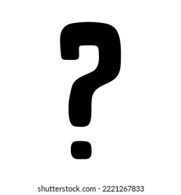 Fragezeichen Silhouette Hand gezeichnet in einfachem Stil, Vektorgrafik. Symbol Fragezeichen für Druck und Design. Quiz- und Prüfkonzept, einzeln auf schwarzem Hintergrund