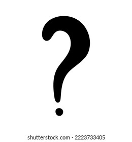 Fragezeichen Silhouette Hand gezeichnet in einfachem Stil, Vektorgrafik. Symbol Fragezeichen für Druck und Design. Quiz- und Prüfkonzept, einzeln auf schwarzem Hintergrund