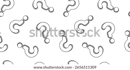 Question mark sketch drawing seamless pattern. Black and white abstract background. Customer service, presentation, conversation