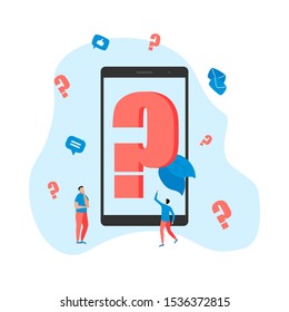 Question mark. Small business people solve business issues. Business flat illustration.