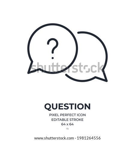 Question mark in a speech bubble editable stroke outline icon isolated on white background flat vector illustration. Pixel perfect. 64 x 64.