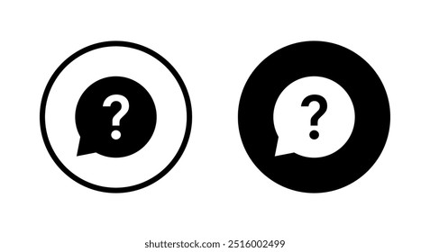 Question mark speech bubble icon on black circle. Faq sign symbol