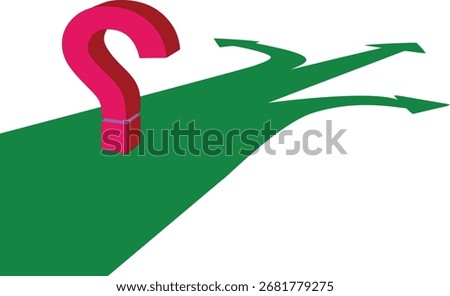Question mark standing on a road diverging into multiple paths, symbolizing choice and uncertainty