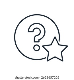 Ponto de interrogação com uma estrela. Pergunta interessante. Ícone de ilustração linear de vetor isolado no plano de fundo branco.