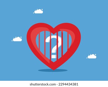 question mark stuck in the heart prison. Problems in the mind. Vector illustration