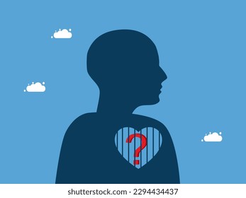 question mark stuck in the heart prison. Problems in the mind. Vector illustration