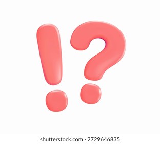 Fragezeichen Überraschung, Ausrufezeichen starke Emotion. Q und A, FAQ oder Kundensupport, Emotion, Überraschung und digitales Design. 3D-Symbol, Illustrationsvektor. Schwarzes Fragezeichen, Ausrufezeichen