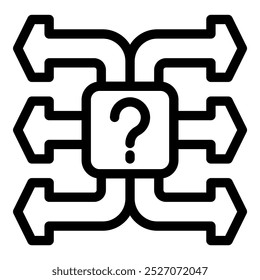 Question mark is surrounded by arrows pointing in different directions, symbolizing the challenges of making a complex decision