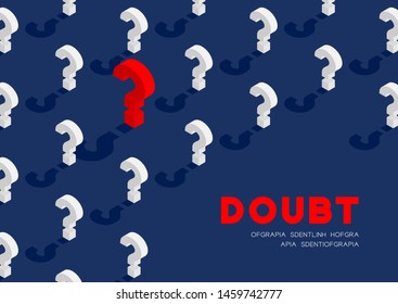 Question mark symbol 3D isometric pattern, Doubt concept poster and banner horizontal design illustration isolated on blue background with copy space, vector eps 10