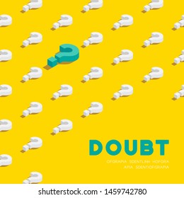 Question mark symbol 3D isometric pattern, Doubt concept poster and banner square design illustration isolated on yellow background with copy space, vector eps 10