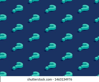 Question mark symbol 3D isometric seamless pattern, Doubt concept poster and banner vertical design illustration isolated on blue background with copy space, vector eps 10