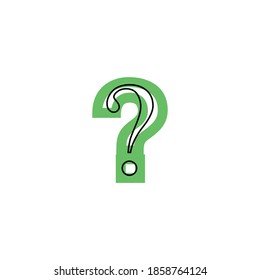 símbolo de marca de interrogación con borde negro sobre silueta verde, estilo ambiental sostenible