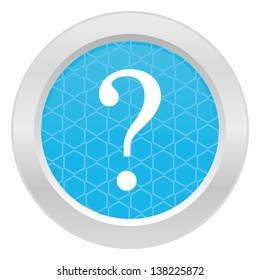 Question mark symbol - Blue button with metallic frame on white background