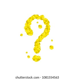 Question mark symbol Crystal diamond 3D virtual set illustration Gemstone concept design yellow color, isolated on white background, vector eps 10